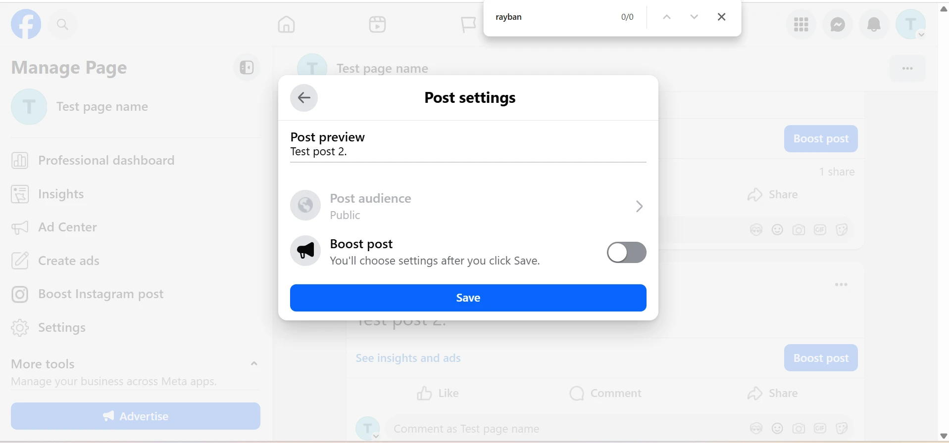Post Settings Modal
