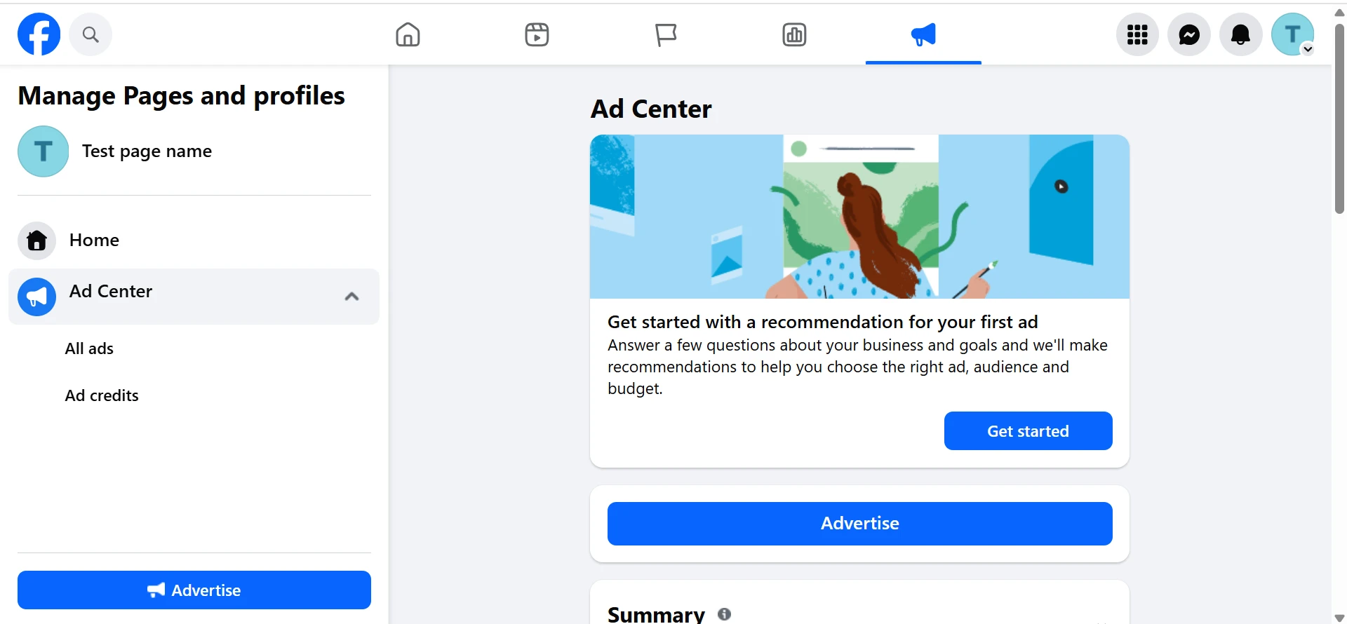 Ad Center Screen