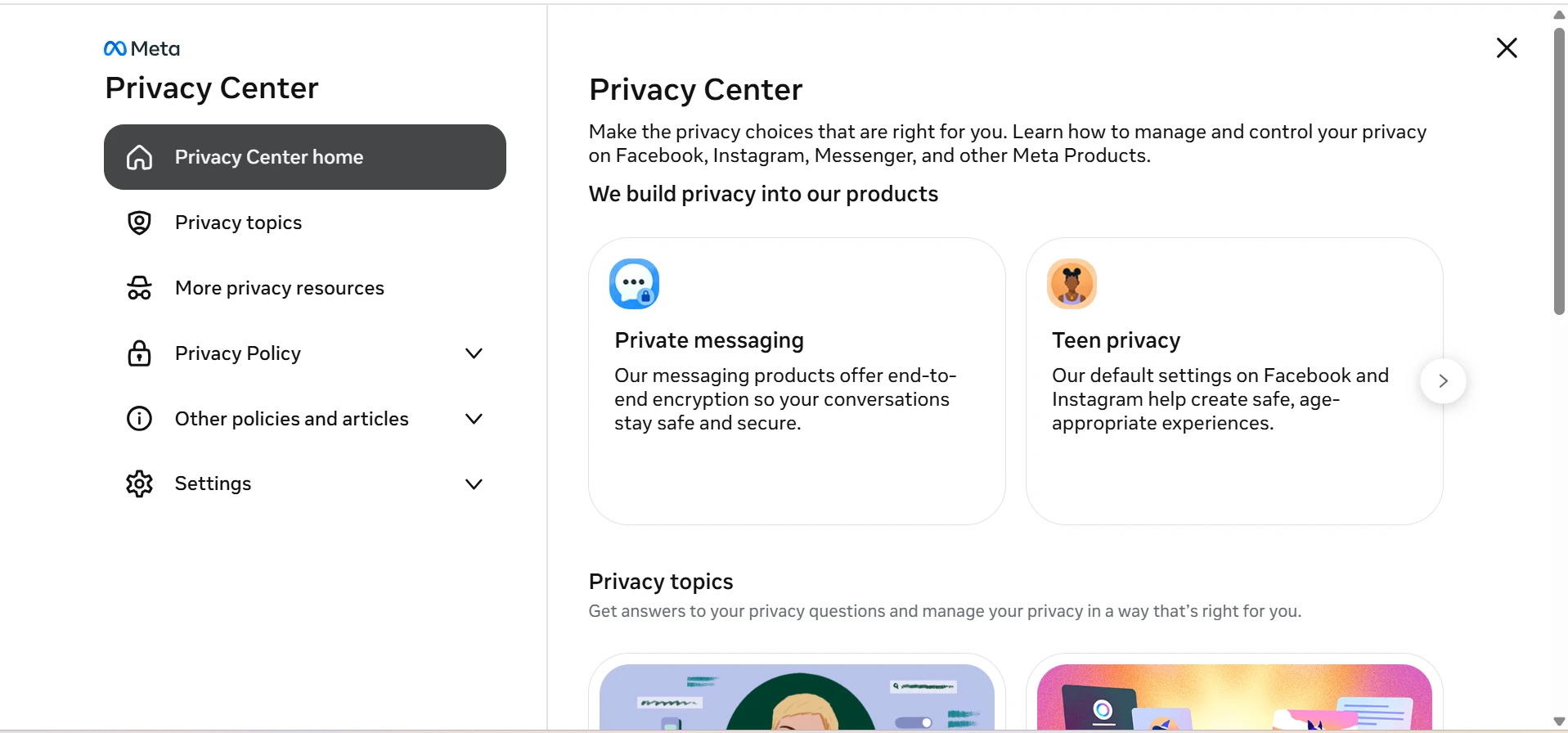 Privacy Center Screen