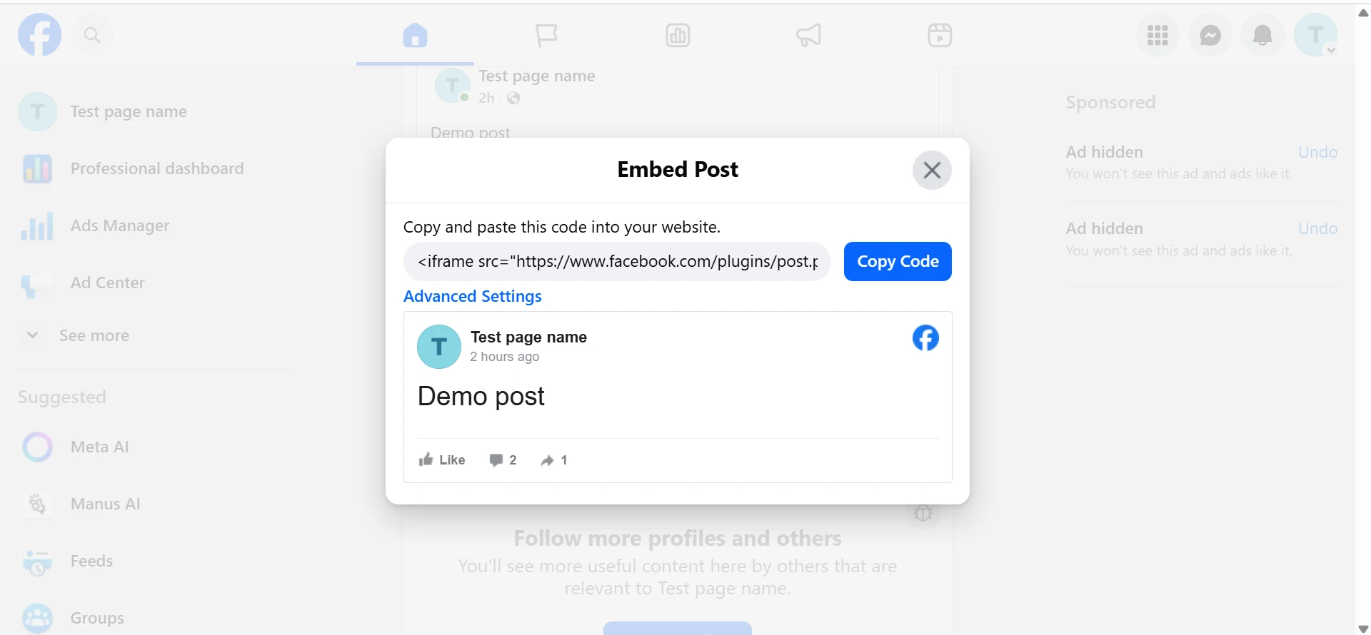 Copy embed code