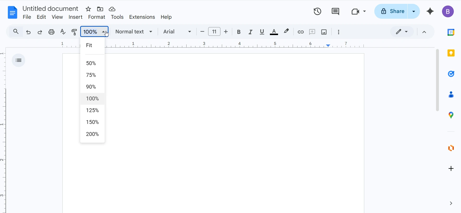 Zooming level options