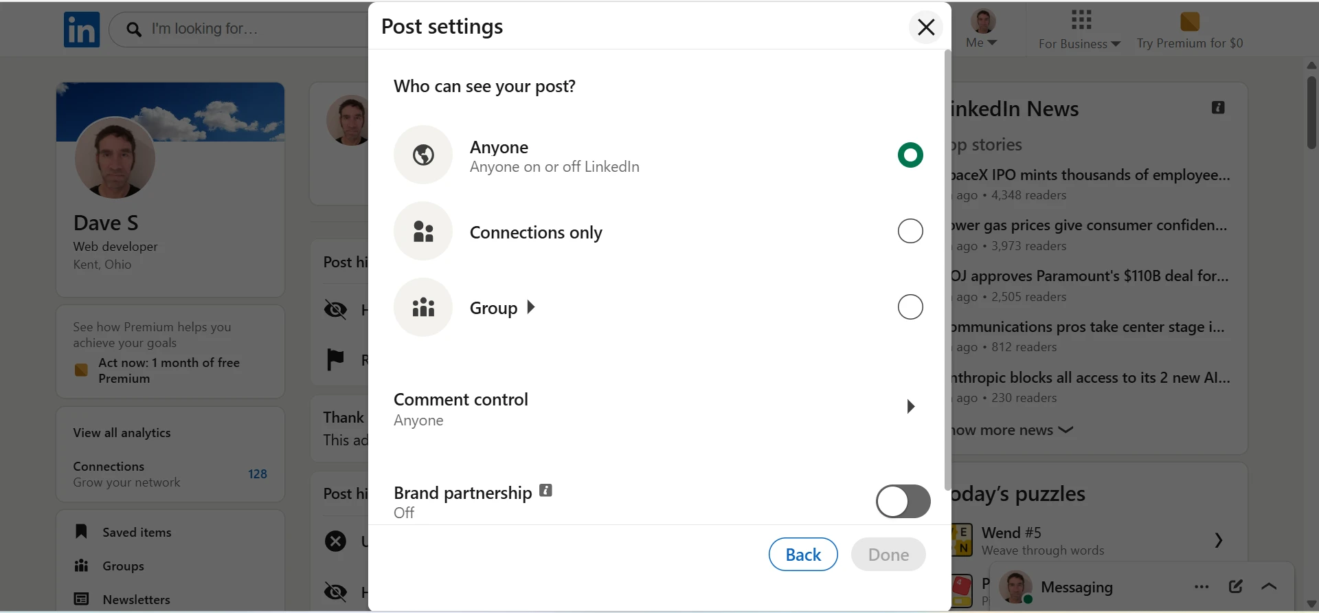 Post Settings Modal