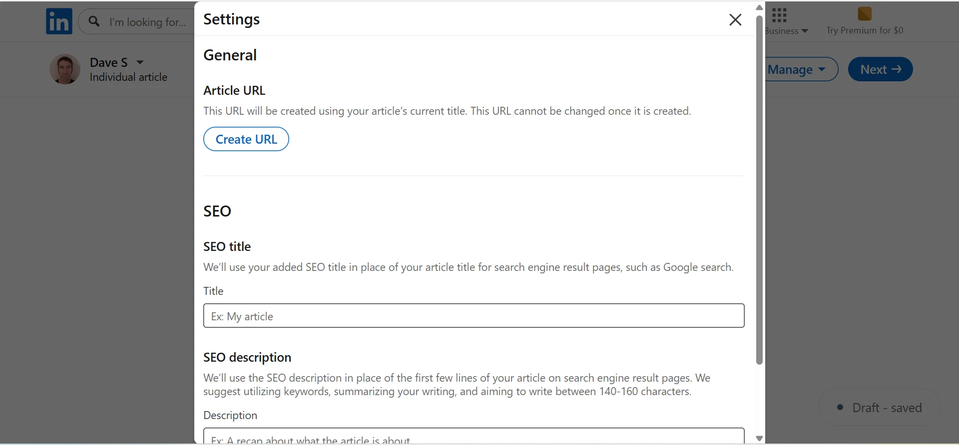 Article Settings Modal
