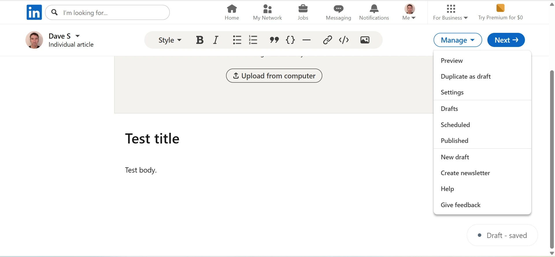 Article settings
