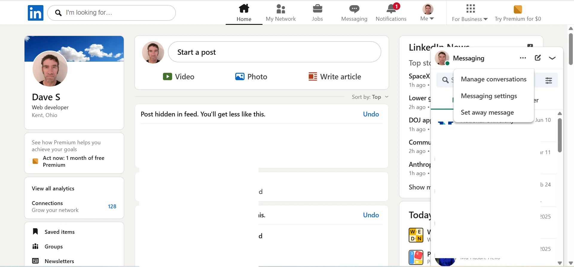 Messaging Panel Menu