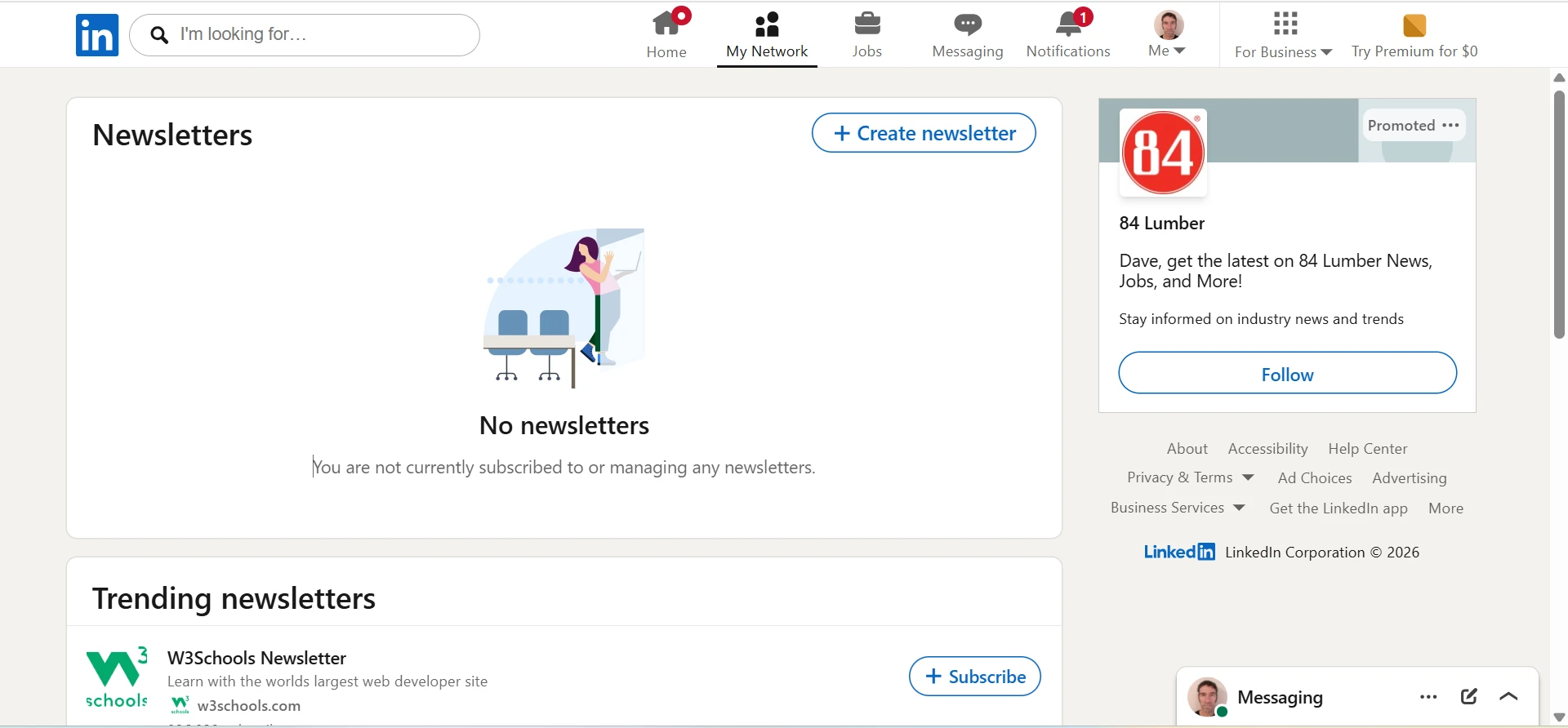 Network Manager Newsletters Screen