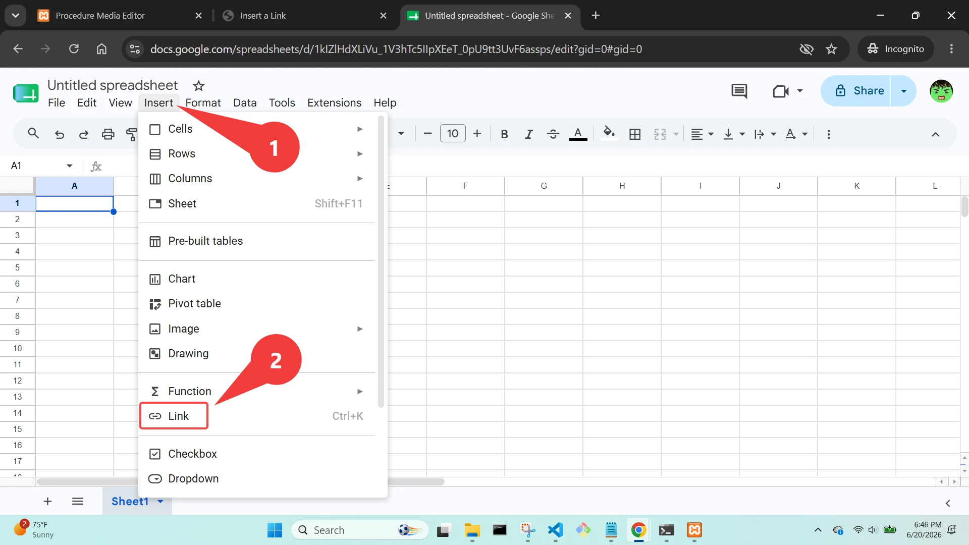 google sheets  insert link