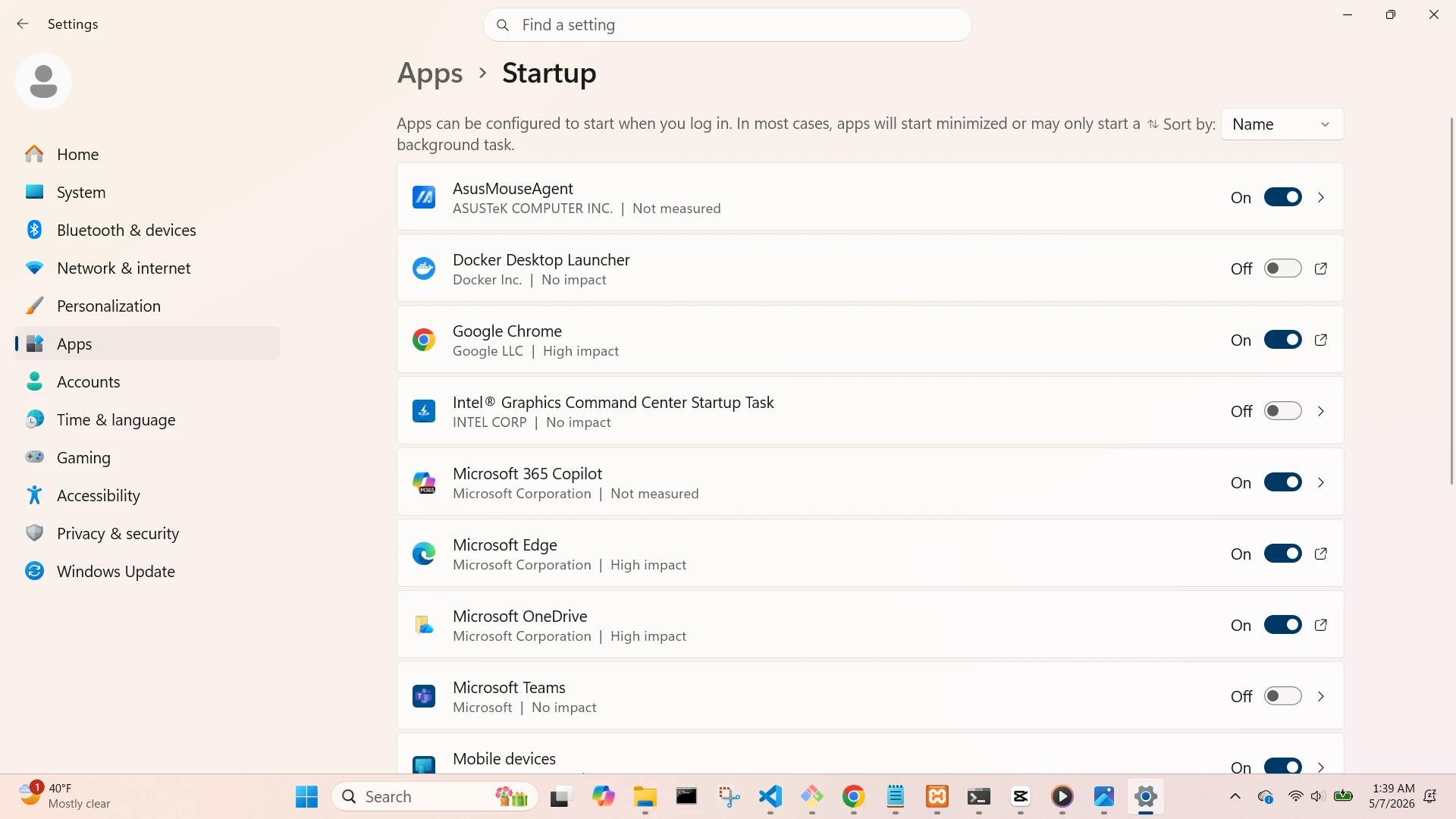 Apps Startup Screen
