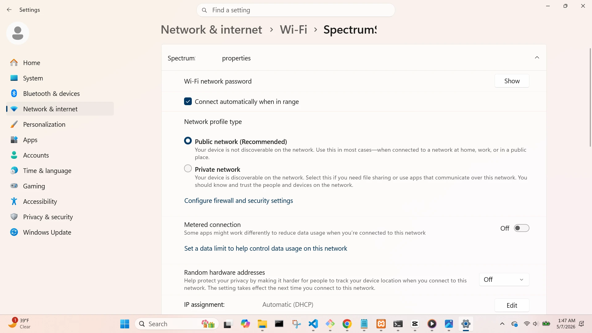 Network WiFi Screen