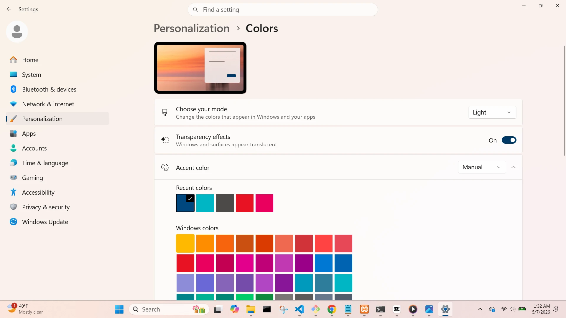 Personalization Colors Screen
