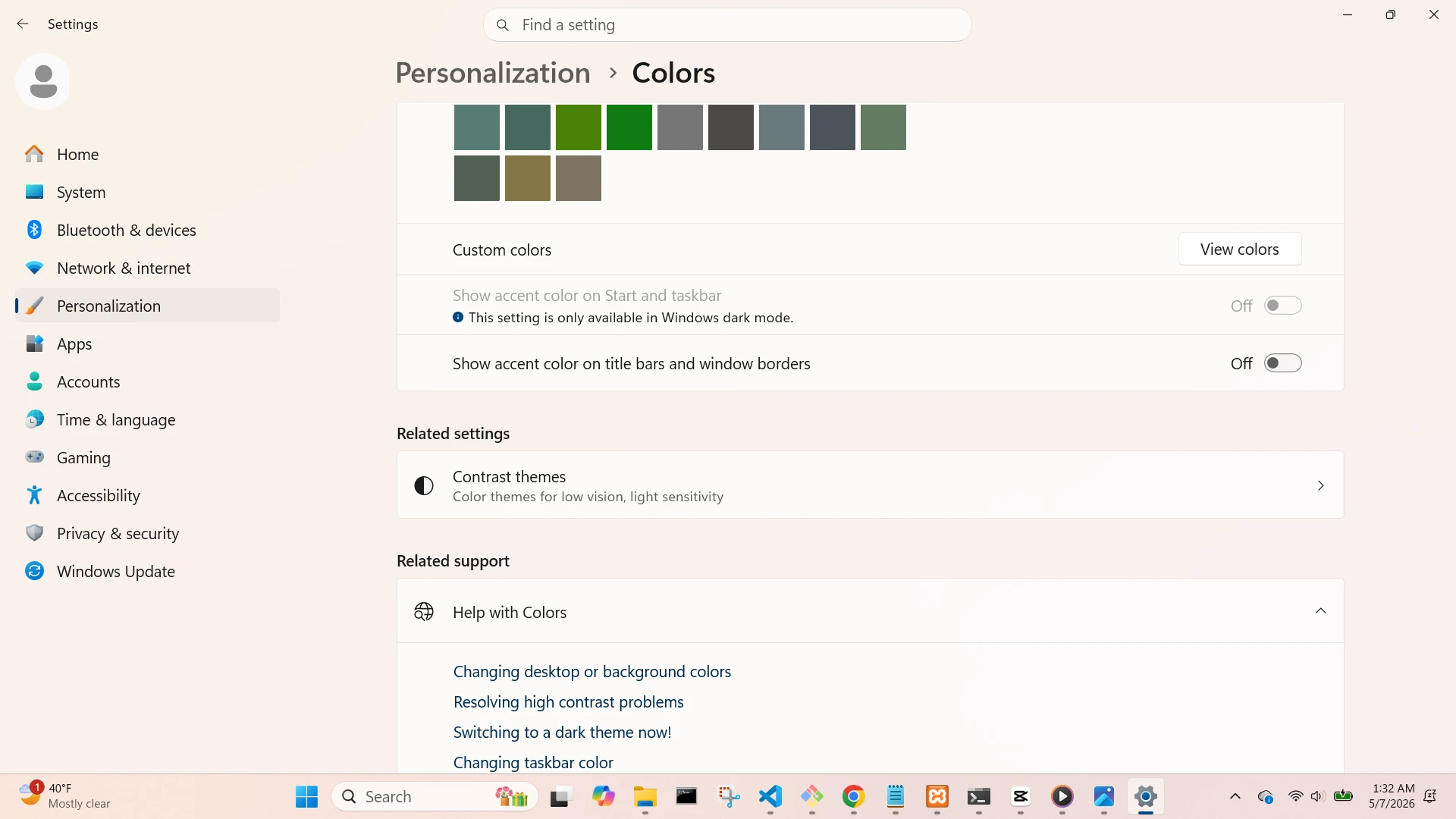 Personalization Colors Screen (Scrolled 1)
