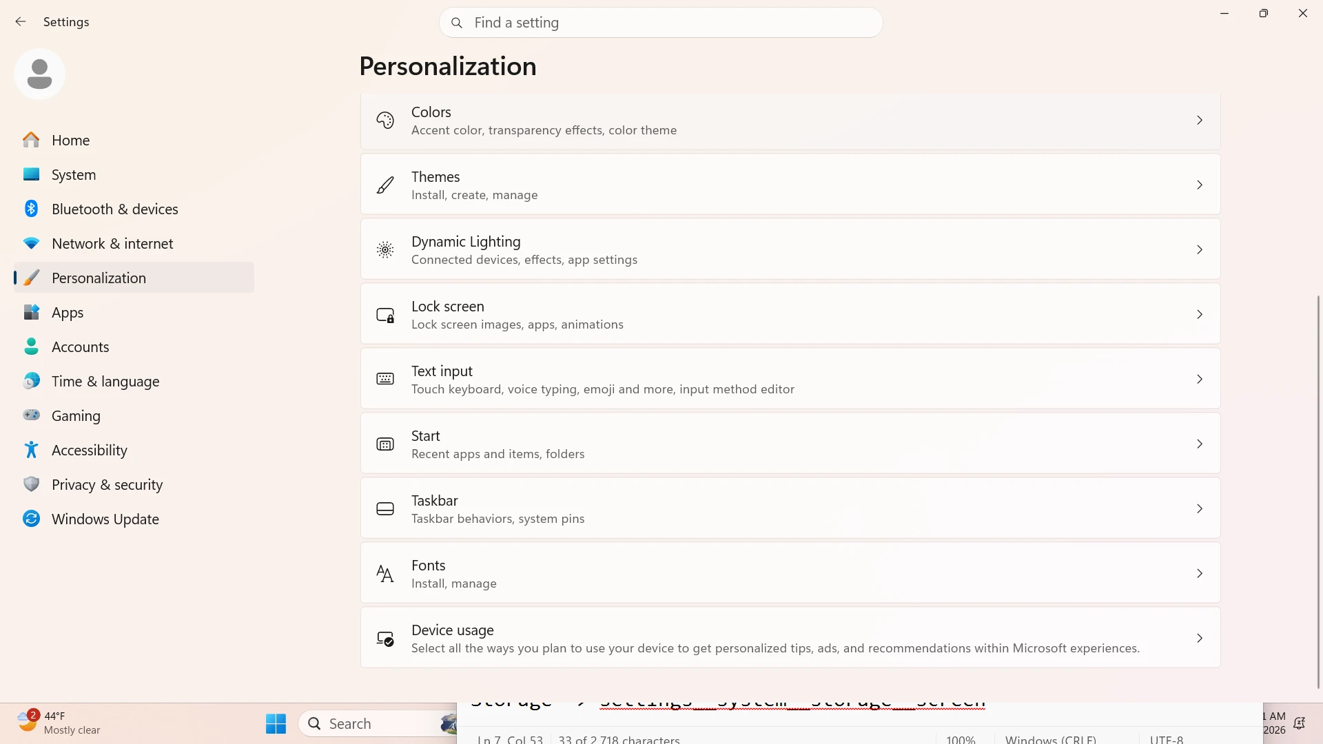 Personalization Screen (Scrolled 1)