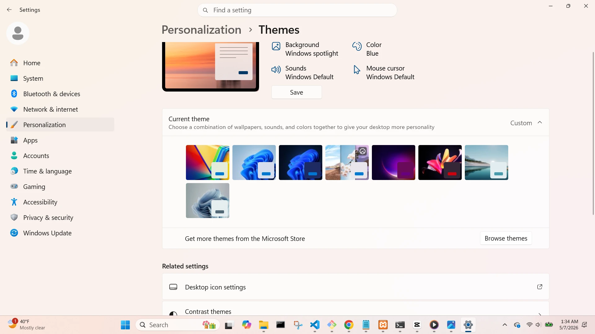 Personalization Themes Screen