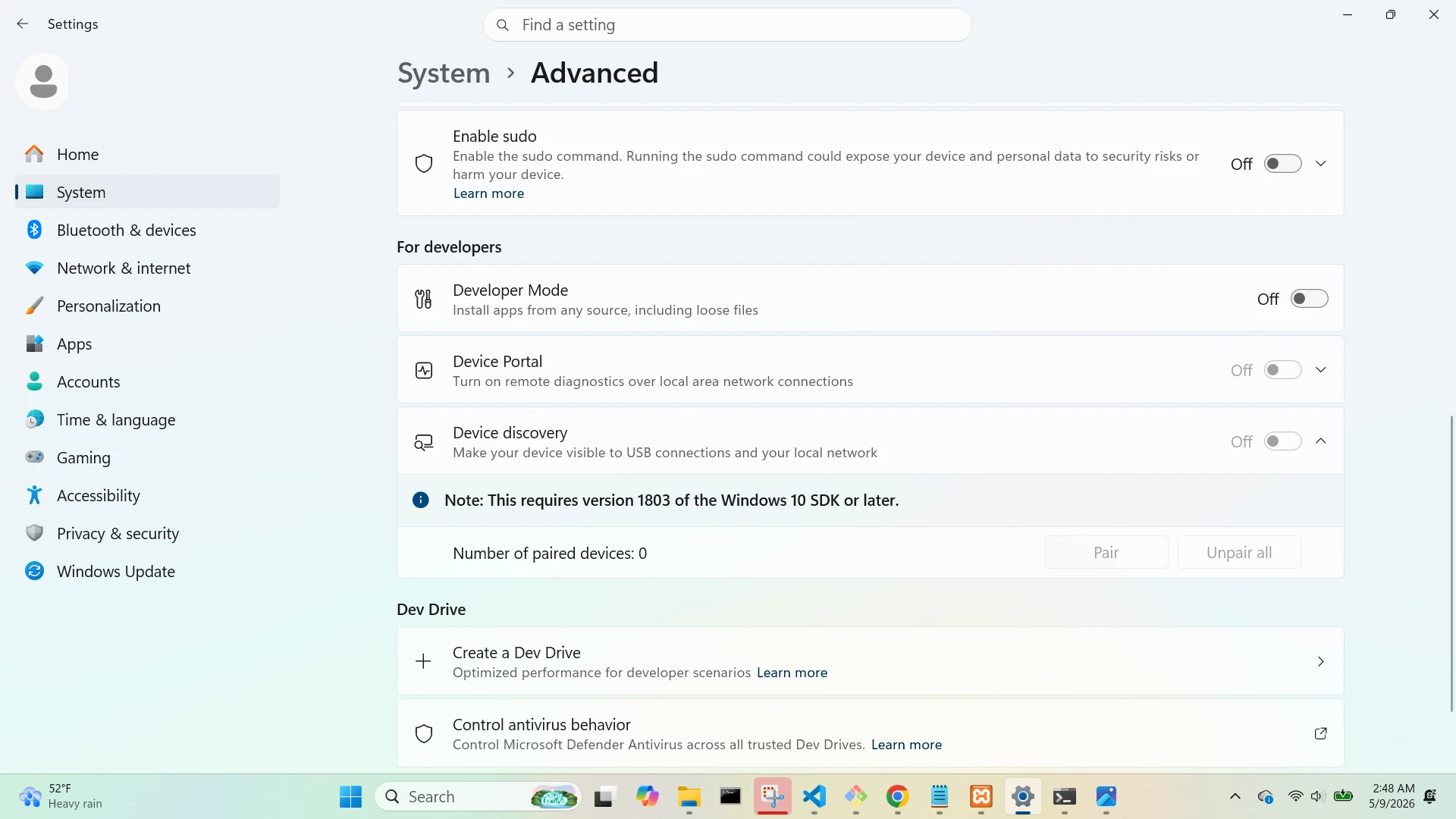 System Advanced Device Discovery Menu Open Screen
