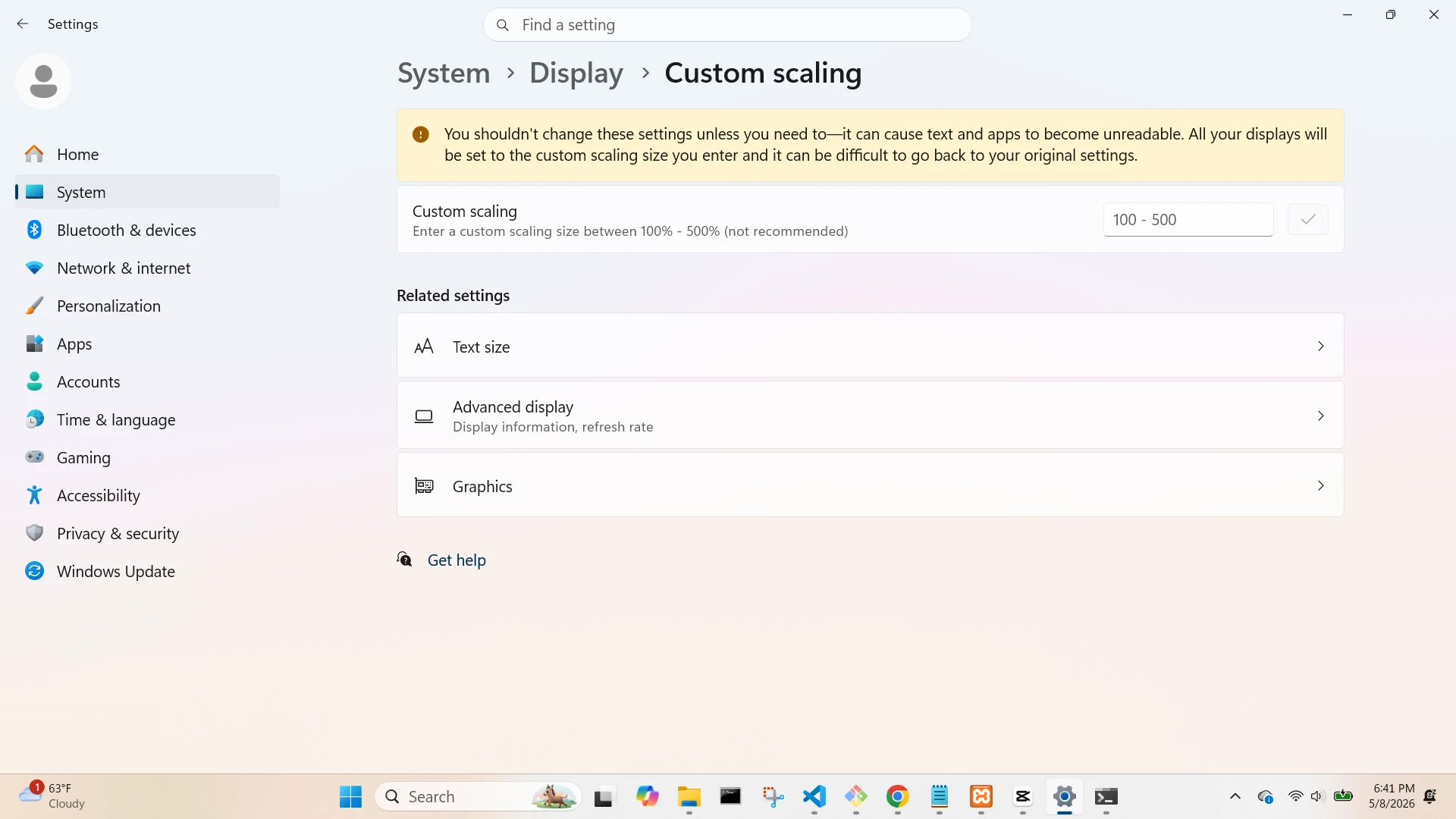 Custom Scaling Screen