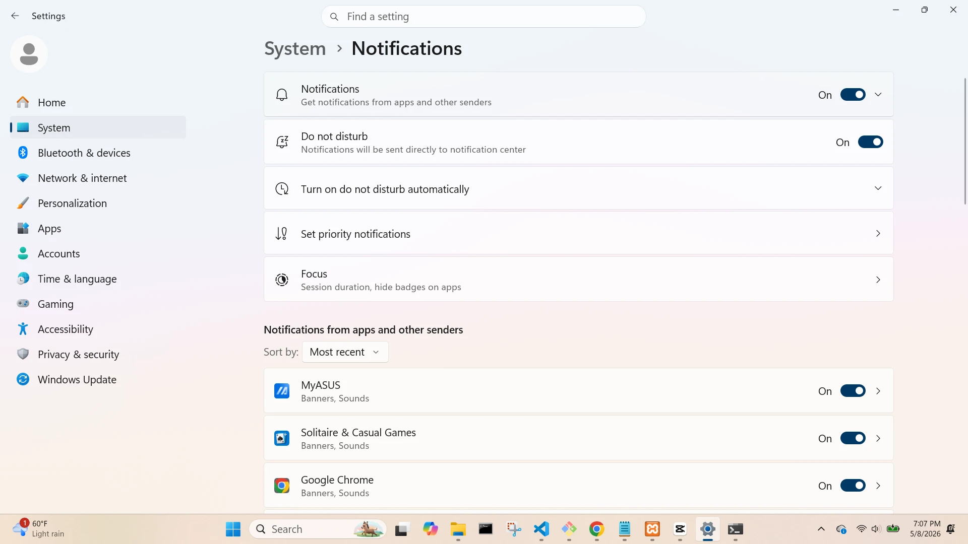 Notifications Display Screen
