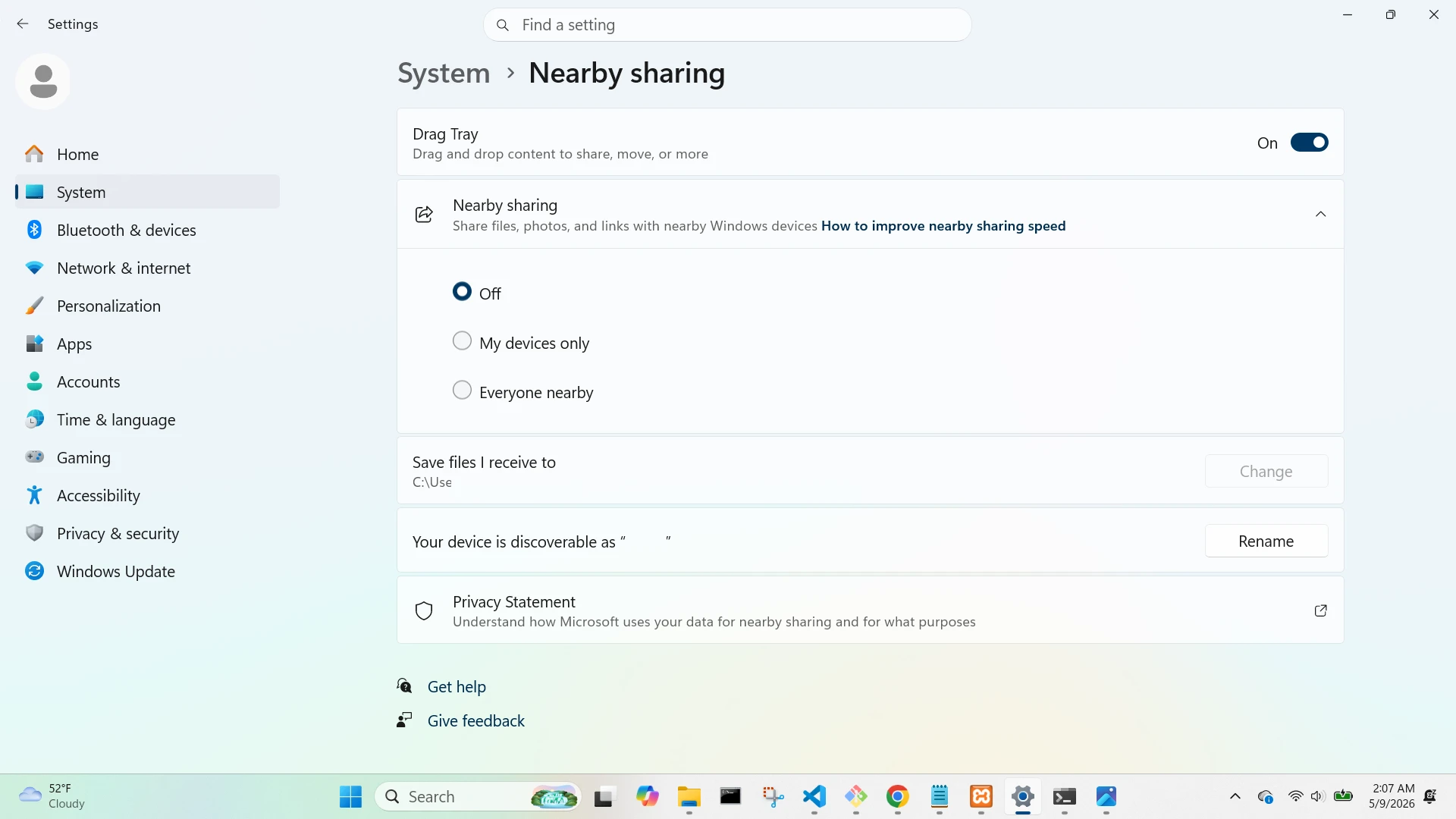 Nearby Sharing Screen