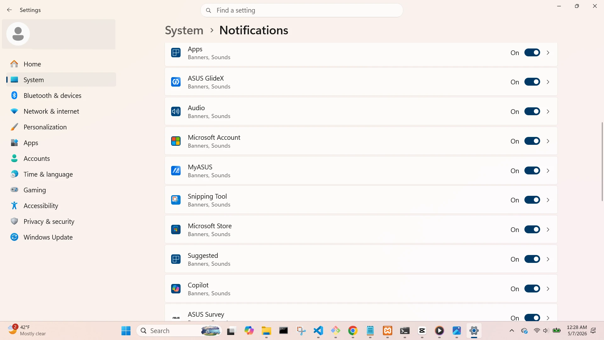 System Notifications Screen (Scrolled 1)