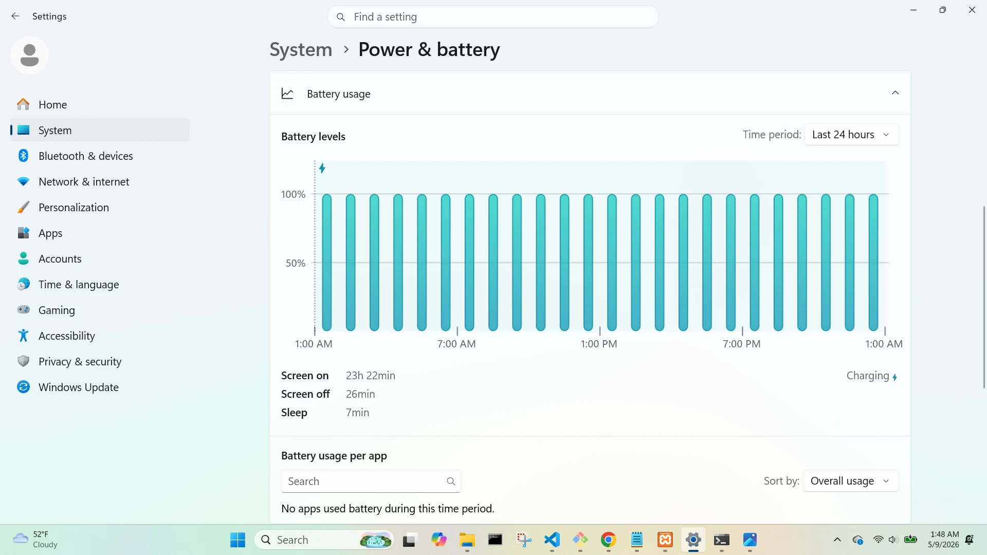 System Power and Battery Battery Usage Menu Open Screen