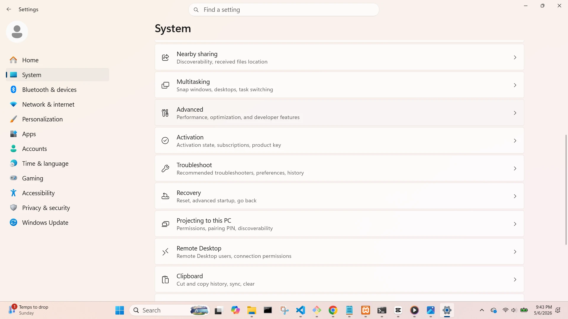 System Screen (Scrolled 1)