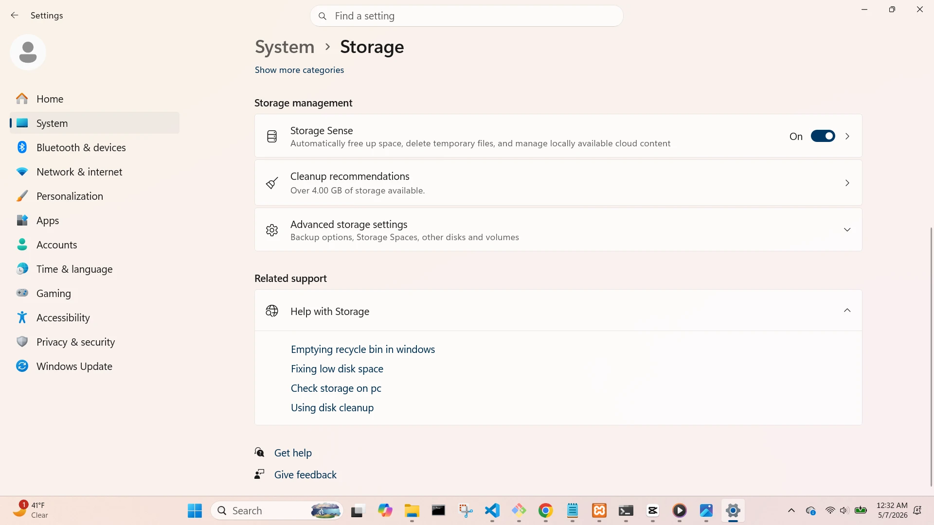 System Storage Screen (Scrolled 1)