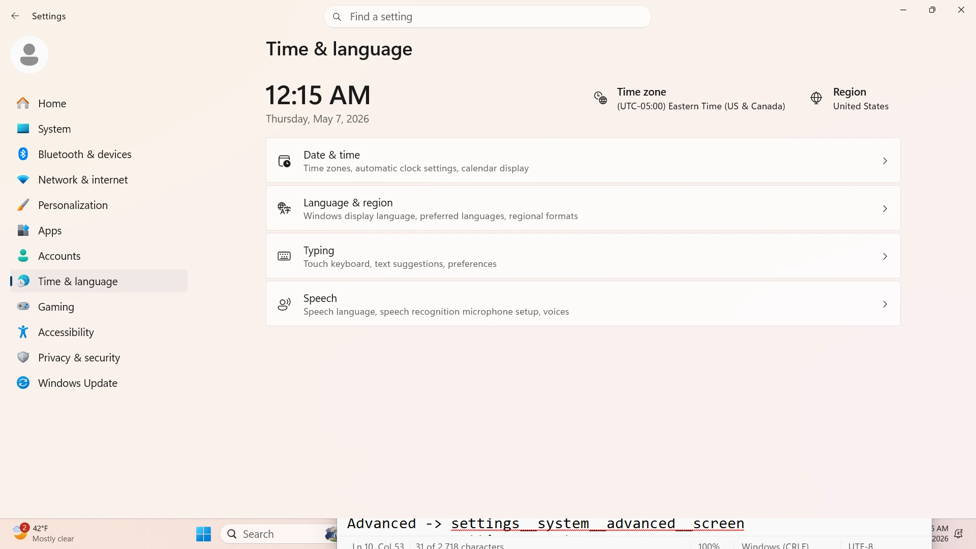 Time Language Screen