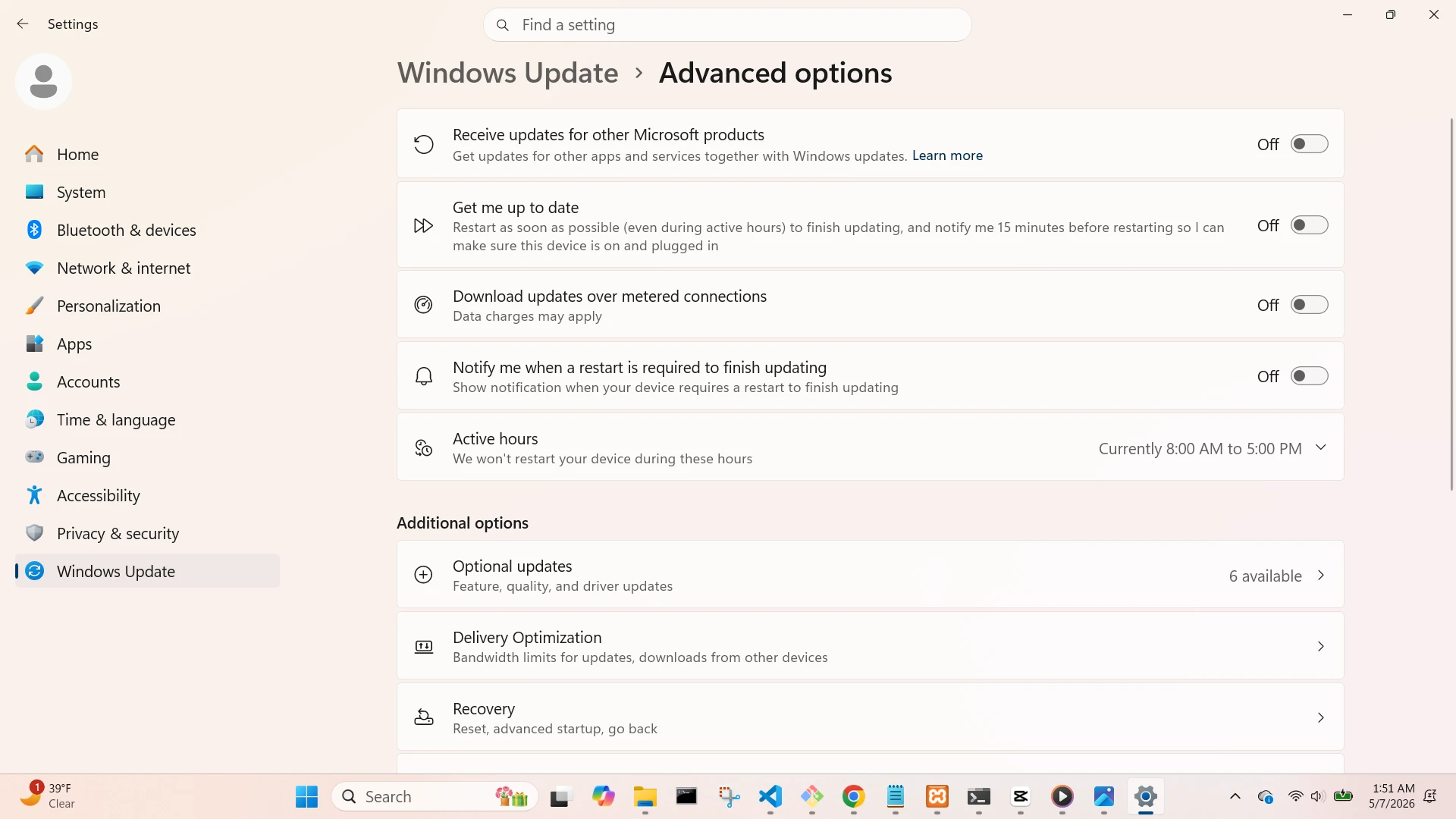 Windows Update Advanced Screen
